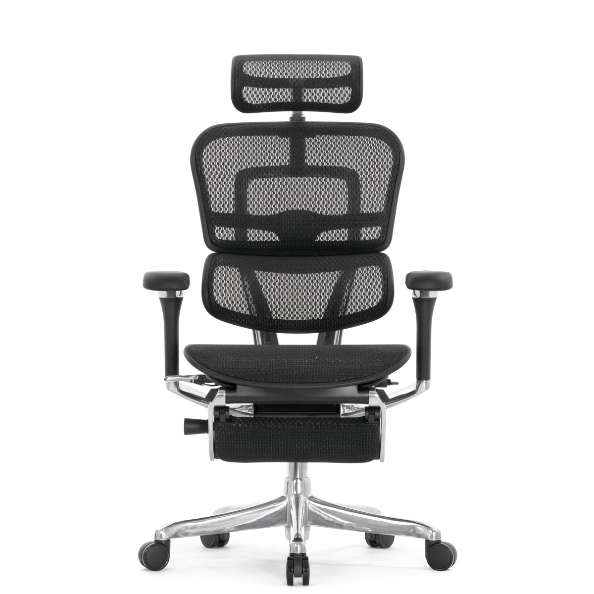 Эргономичное кресло Falto Ergohuman 2 Luxury с подножкой (SmartWork, алюминий, наклон вперёд, сетка, чёрный)