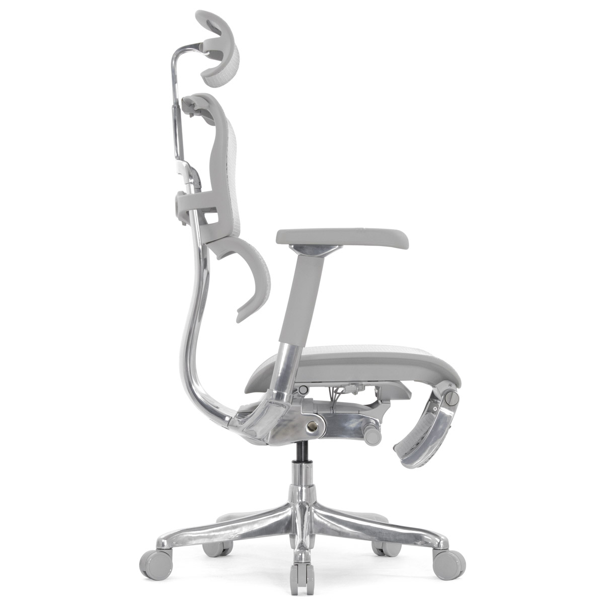 Эргономичное кресло Falto Ergohuman 2 Luxury с подножкой (SmartWork, алюминий, наклон вперёд, сетка, серый)