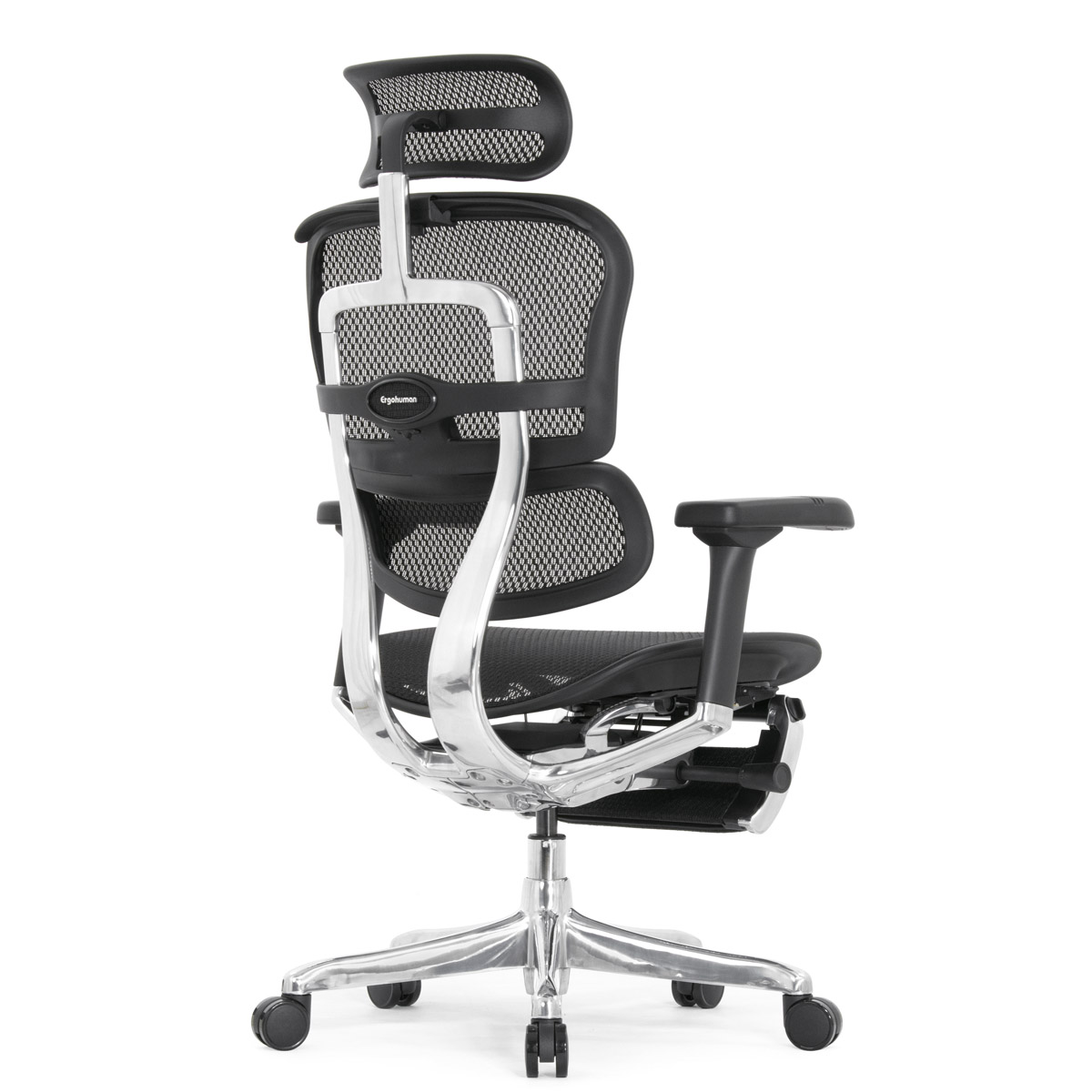 Эргономичное кресло Falto Ergohuman 2 Elite с подножкой (алюминий, наклон вперёд, сетка, чёрный)