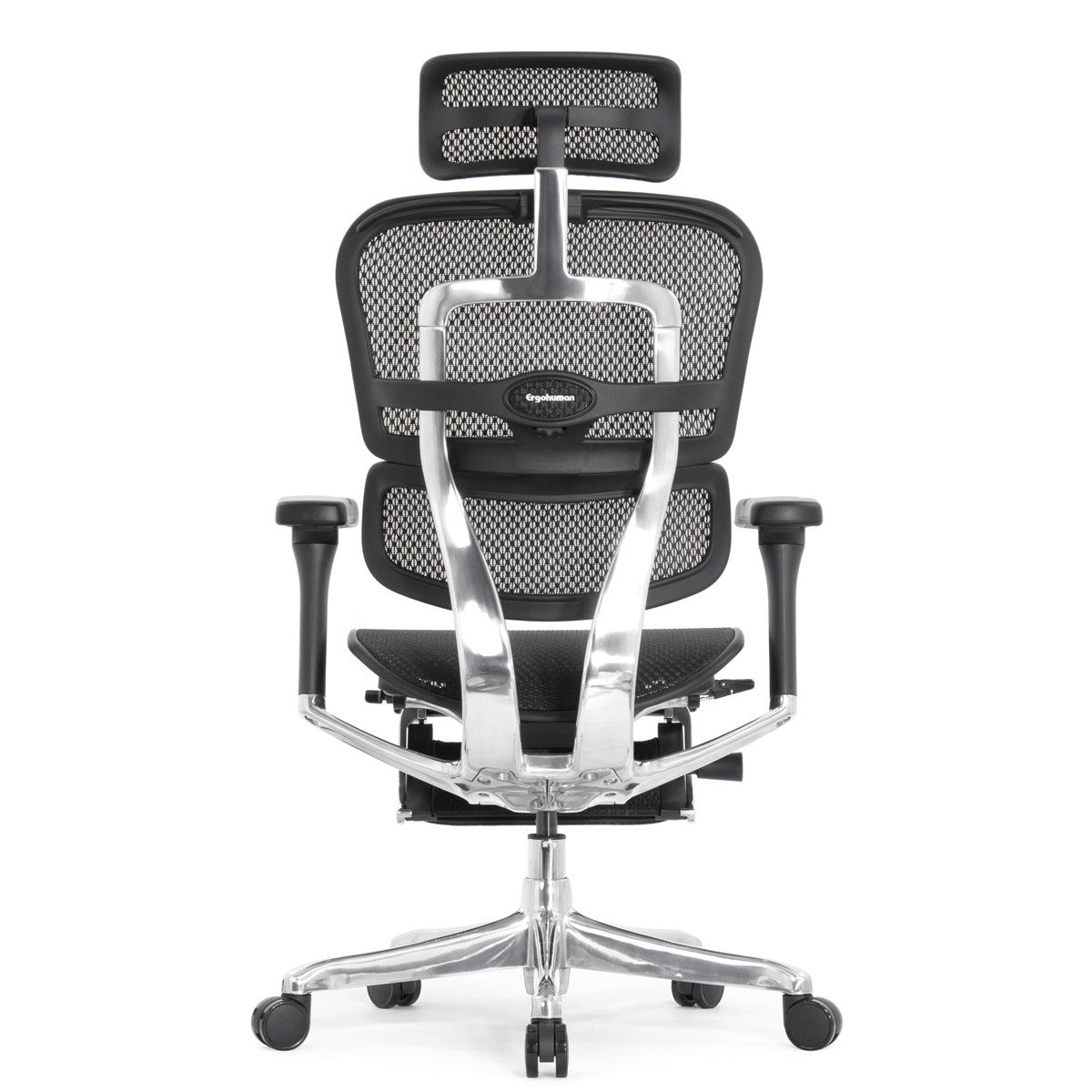 Эргономичное кресло Falto Ergohuman 2 Elite с подножкой (алюминий, наклон вперёд, сетка, чёрный)