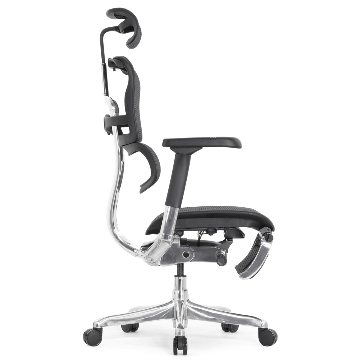 Эргономичное кресло Falto Ergohuman 2 Elite с подножкой (алюминий, наклон вперёд, сетка, чёрный)