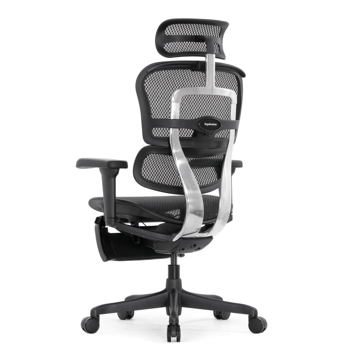 Эргономичное кресло Falto Ergohuman 2 Elite с подножкой (алюминий, наклон вперёд, сетка, чёрный)