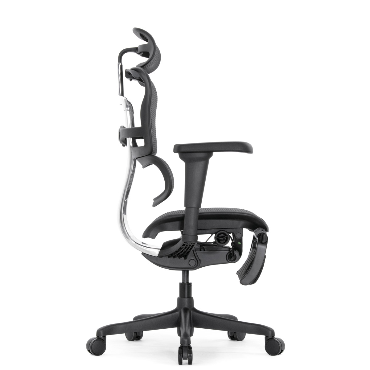 Эргономичное кресло Falto Ergohuman 2 Elite с подножкой (алюминий, наклон вперёд, сетка, чёрный)