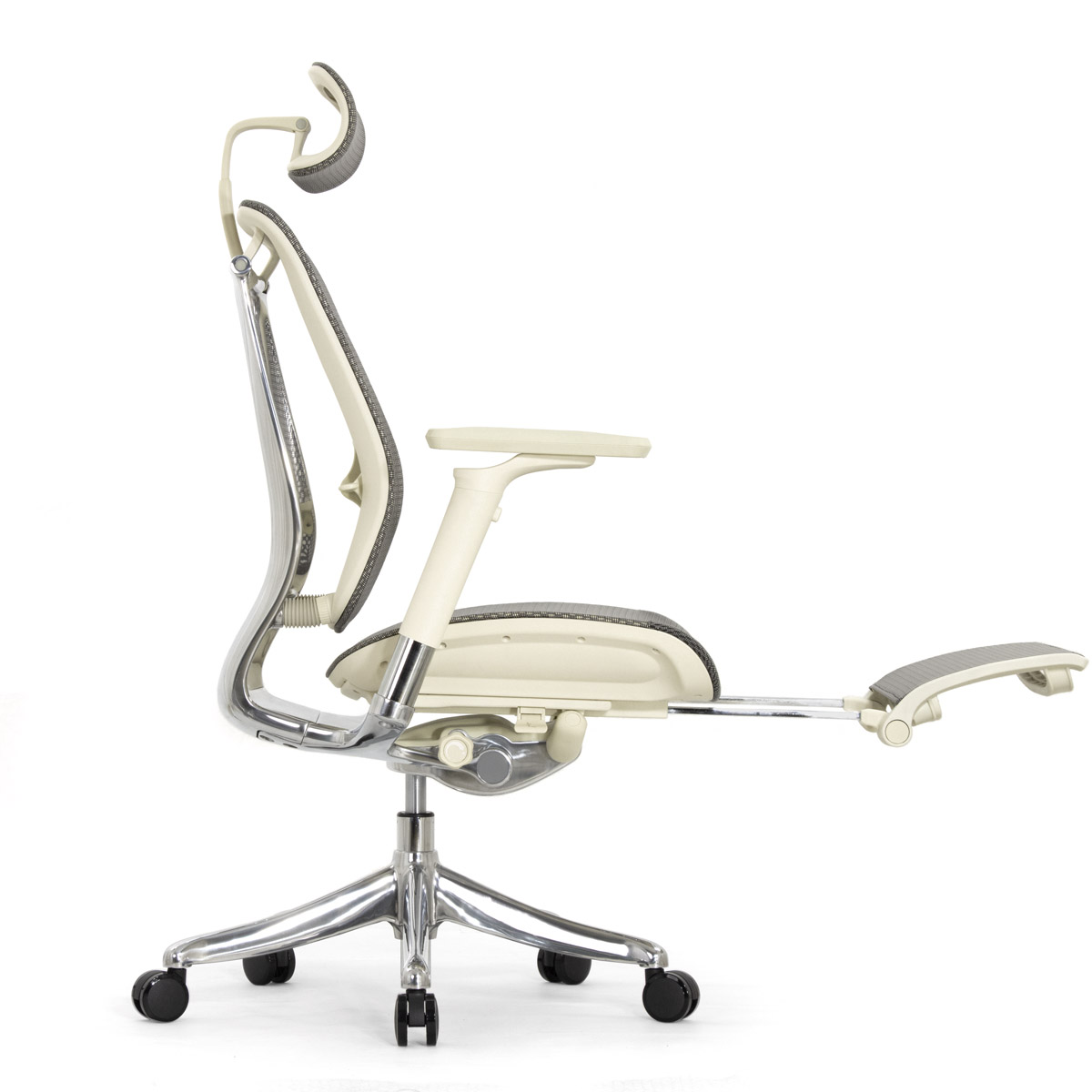 Эргономичное кресло Falto Spring 2 с подножкой (поясничный валик, подлокотники 6D (360), сетка, светлый)