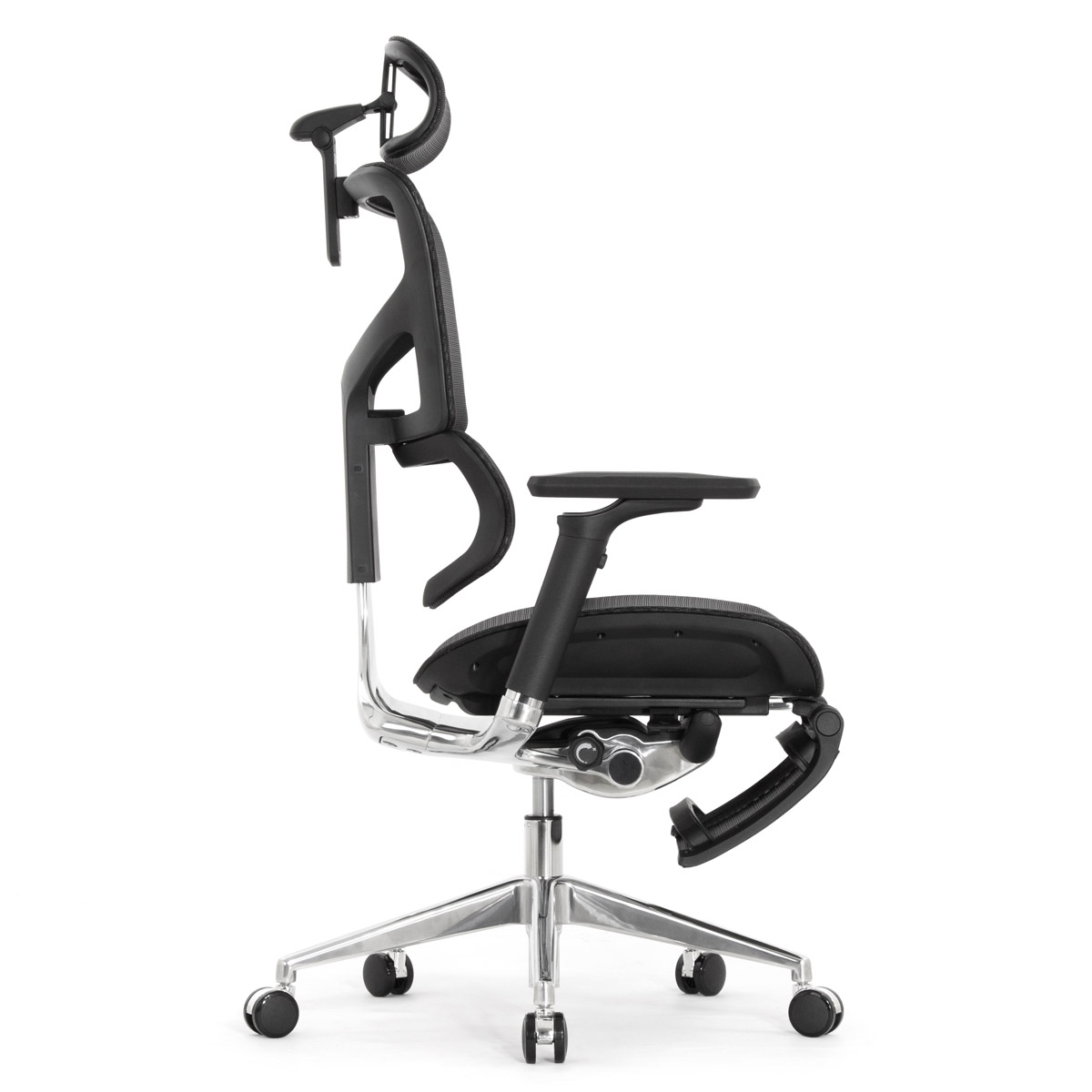 Эргономичное кресло Falto Sail 2 с подножкой (динамичный поясничный упор, подлокотники 6D (360), сетка, чёрный)