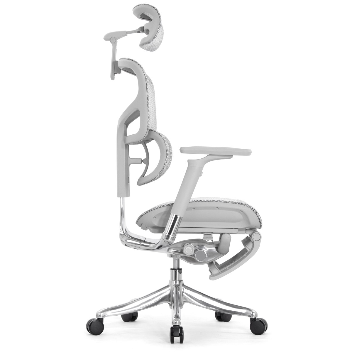 Эргономичное кресло Falto Pro 2 с подножкой (3D поясничный упор, подголовник 4D, каркас серый, белый)