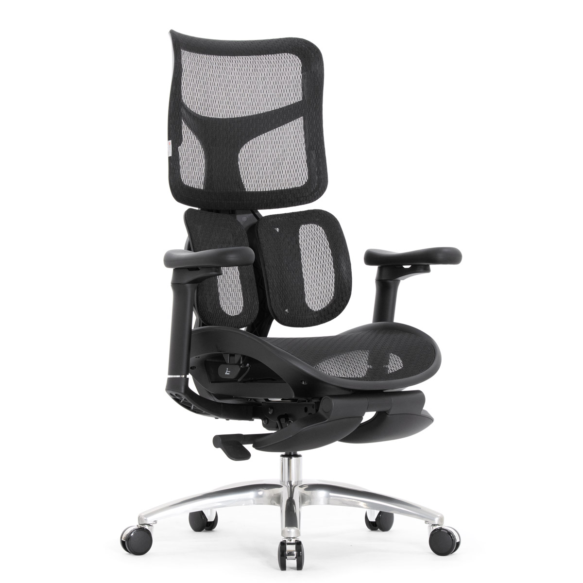 Эргономичное кресло Falto Scala Office с подножкой (разделённый поясничный упор, сетка, чёрный)