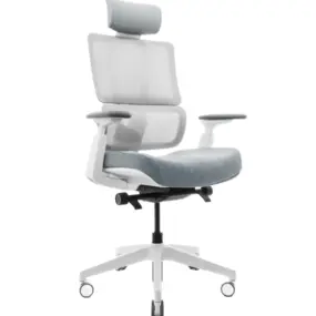 Эргономичное кресло Falto G2 Pro (5 позиций выдвижения поясницы, сетка, ткань, каркас белый, серый)
