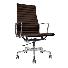 Эргономичное кресло Eames Ribbed Office Chair EA 119, темно-коричневая кожа