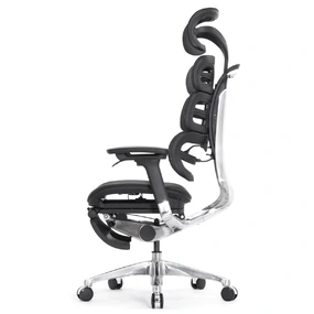 Эргономичное кресло Falto Evolution с подножкой (тихие вставки, управление на подлокотниках, сетка, чёрный)